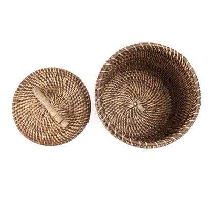 Aufbewahrungskorb aus Rattan natur-braun mit Deckel, 20 × 20 × 33 cm | VIA X SELECTION