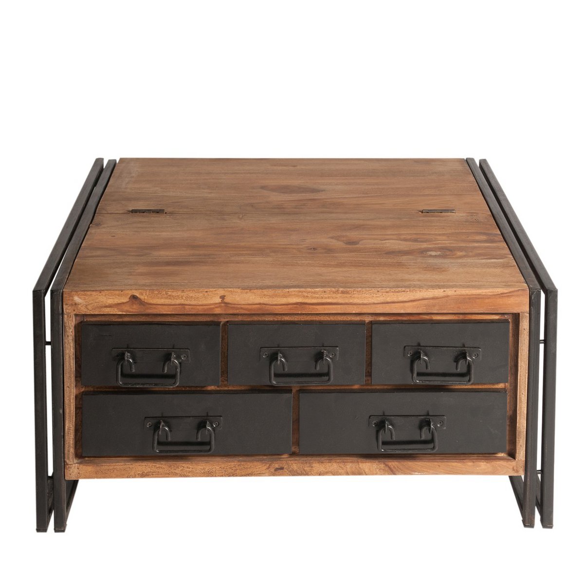 Couchtisch-Truhe aus Holz und Metall mit fünf Schubladen, 90 × 90 × 47 cm | VIA X SELECTION
