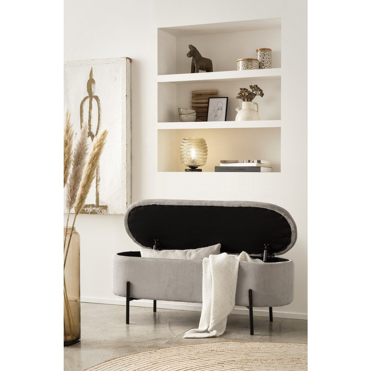 Bettbank aus Cord hellgrau 110 cm mit Stauraum | VIA X SELECTION