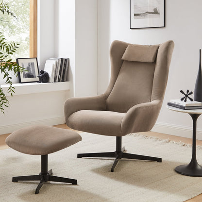 Drehsessel mit Hocker in Cord-Optik braun | VIA X SELECTION