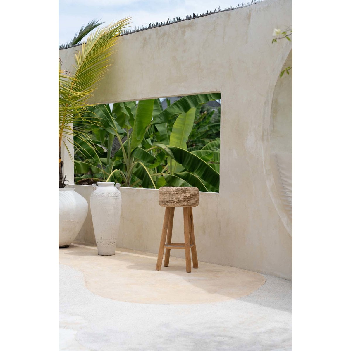 Barhocker aus Raffia und Teakholz in Natur | VIA X SELECTION