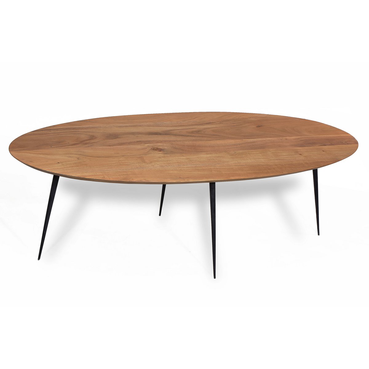 Ovaler Couchtisch aus Akazienholz und Metall, 150 × 60 × 45 cm | VIA X SELECTION