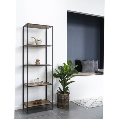 Regal mit 5 Ablagen eichenfarben-schwarz, 51 × 36 × 170 cm | VIA X SELECTION