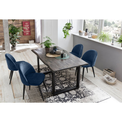 Esstisch Mangoholz grau Baumkante schwarzes Kufengestell, 160 × 85 cm | VIA X SELECTION