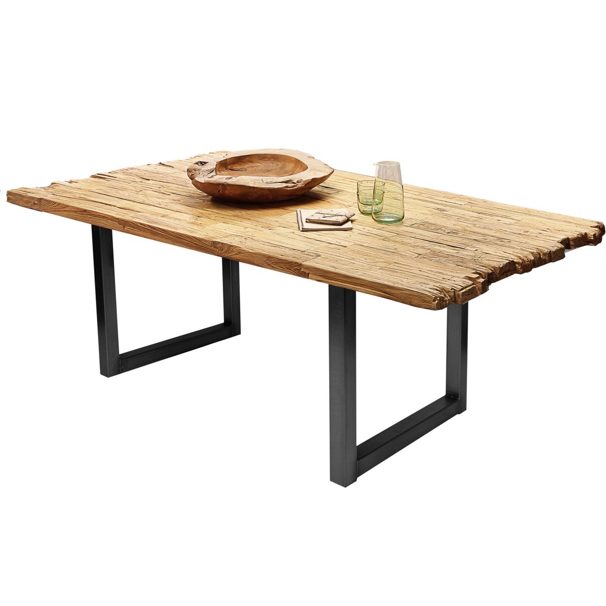 Esstisch Holzplatte schwarzes Metallgestell, 180 × 100 cm | VIA X SELECTION