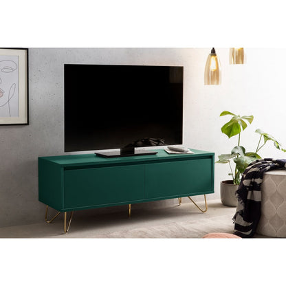 TV-Lowboard in Grün mit goldfarbenen Metallbeinen, 120 × 40 × 45 cm | VIA X SELECTION