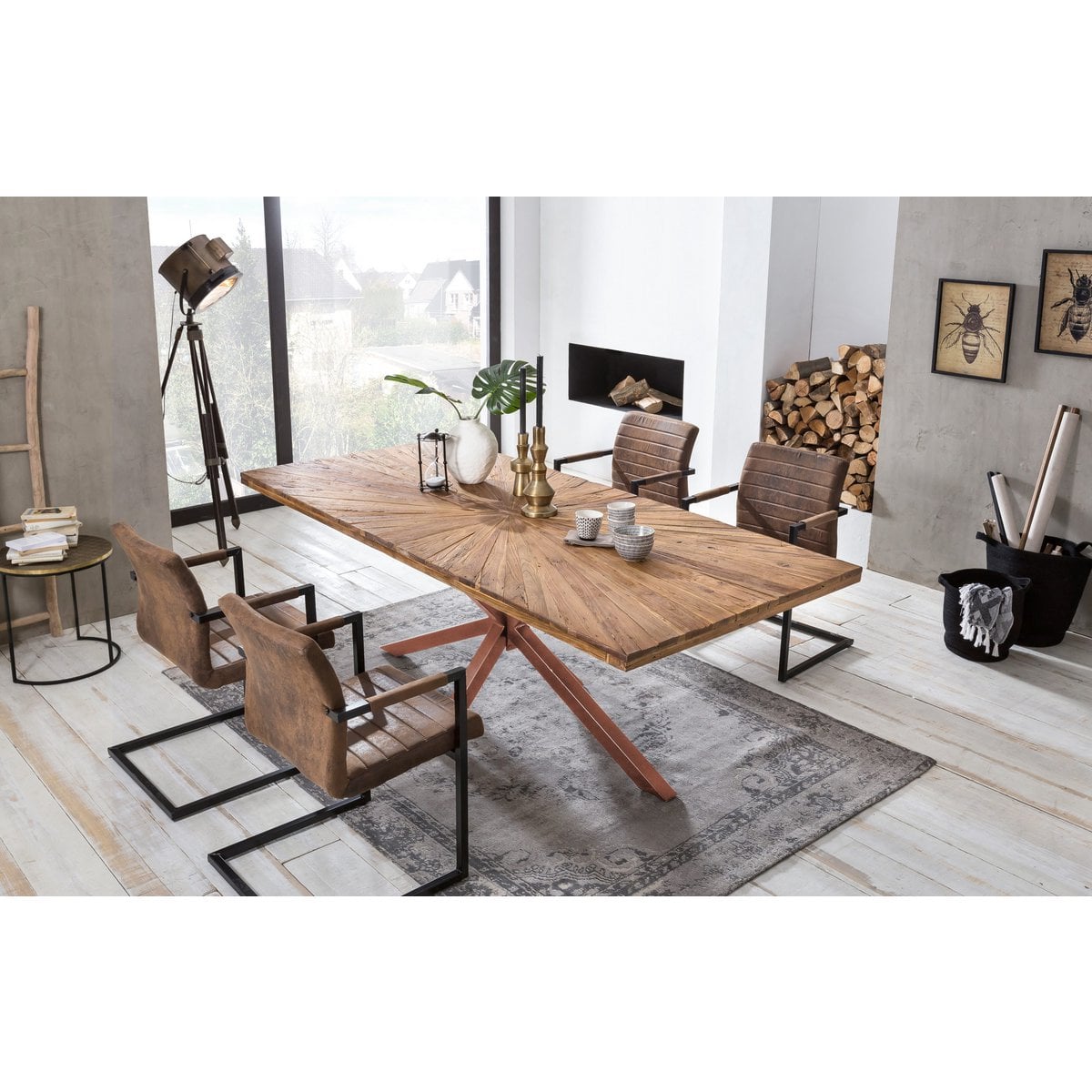 Esstisch Teakholz antikbraunes Metallgestell, 180 × 100 cm | VIA X SELECTION
