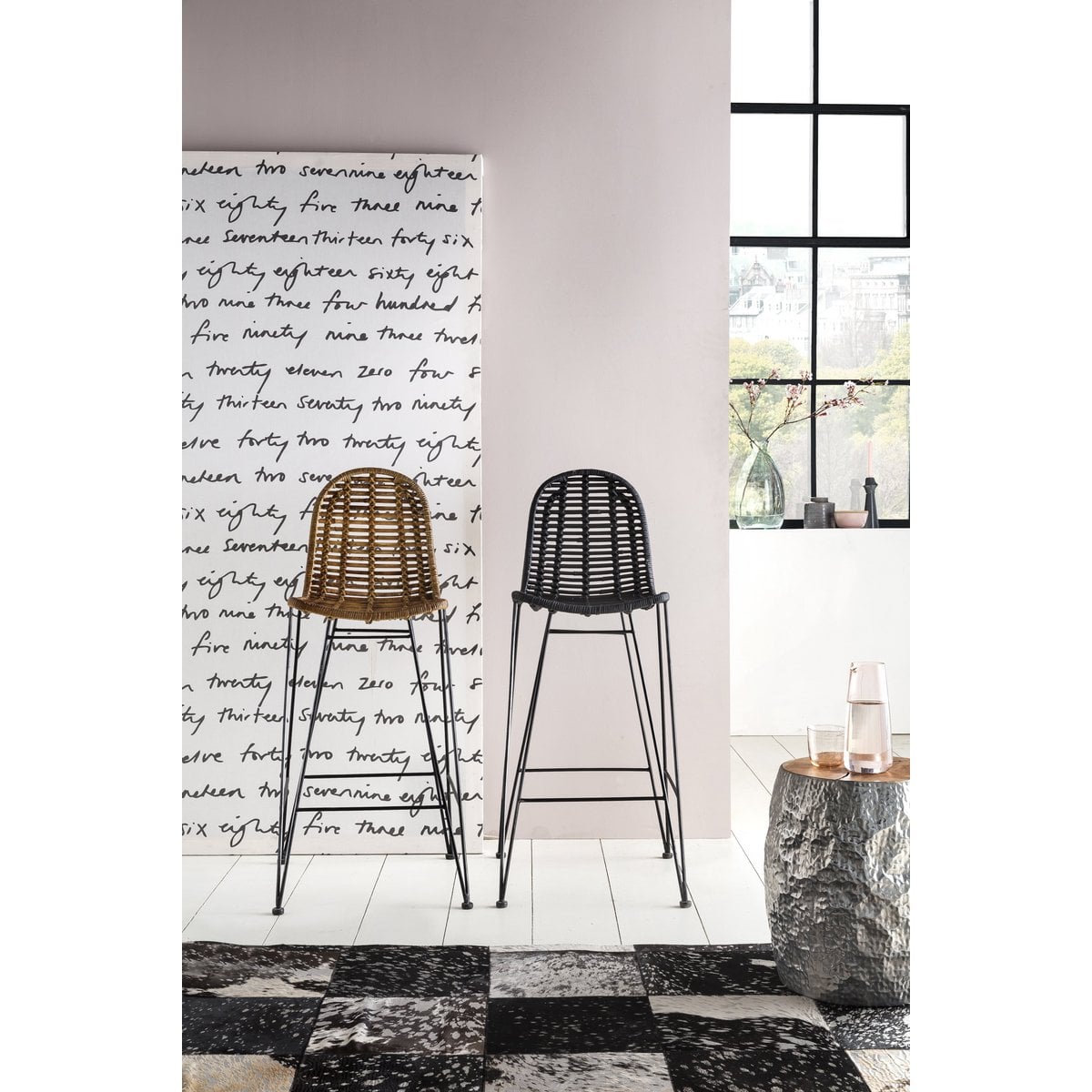 Barhocker aus Rattan natur mit Rückenlehne | VIA X SELECTION