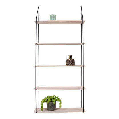 Regal aus schwarzem Stahl und Paulownienholz, 65 × 17 × 145 cm | VIA X SELECTION