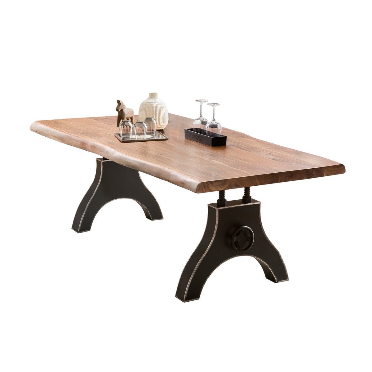 Esstisch Mangoholz A-Gestell mit Kurbelrad, 200 × 100 cm | VIA X SELECTION