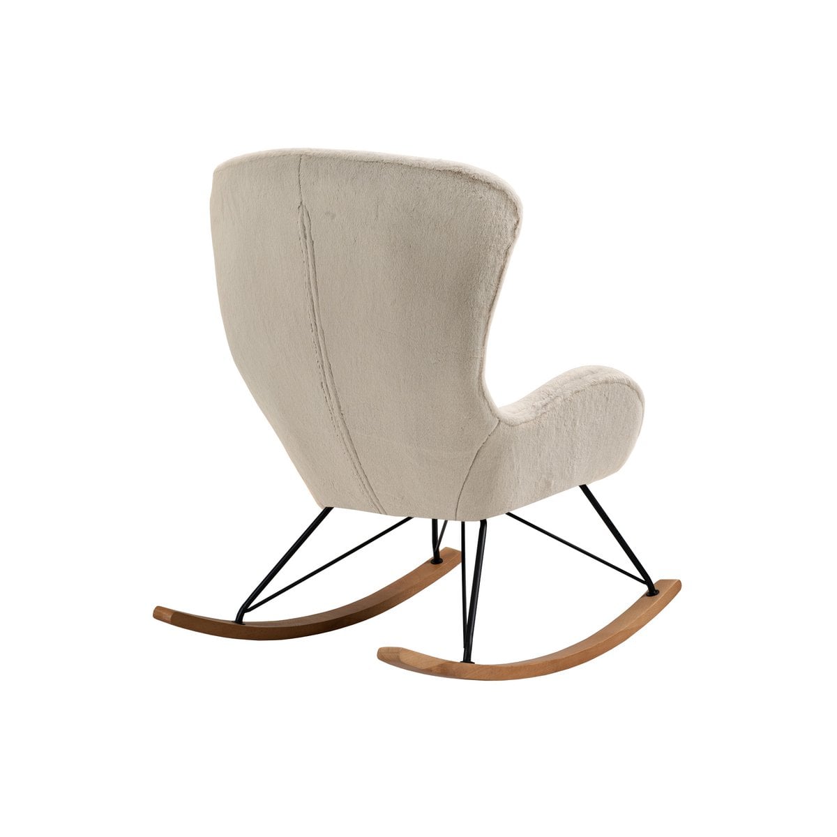 Schaukelstuhl in Lammfell-Optik beige mit Holzkufen | VIA X SELECTION