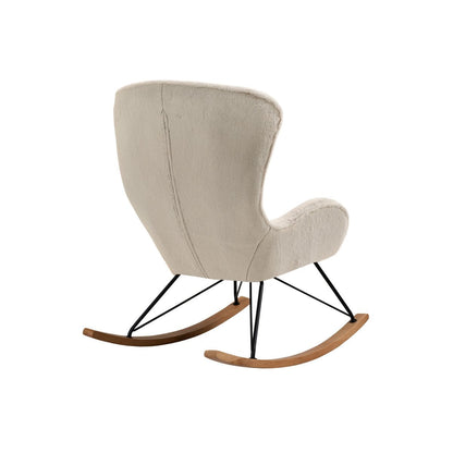 Schaukelstuhl in Lammfell-Optik beige mit Holzkufen | VIA X SELECTION