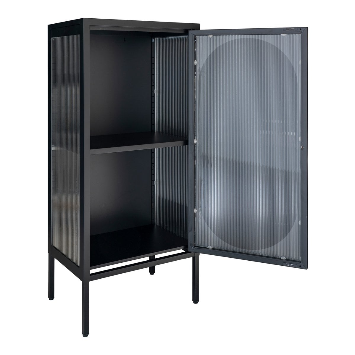 Vitrinenschrank schwarz mit Riffelglas, 50 × 35 × 110 cm | VIA X SELECTION