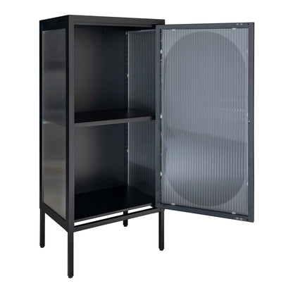 Vitrinenschrank schwarz mit Riffelglas, 50 × 35 × 110 cm | VIA X SELECTION