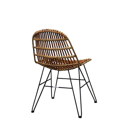 Esszimmerstuhl aus naturbelassenem Rattan mit schwarzem Metallgestell | VIA X SELECTION