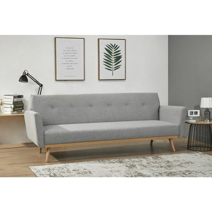 Schlafsofa in hellgrauem Feinstrukturstoff mit Holzgestell | VIA X SELECTION