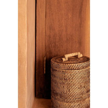 Aufbewahrungskorb aus Rattan natur-braun mit Deckel, 20 × 20 × 33 cm | VIA X SELECTION