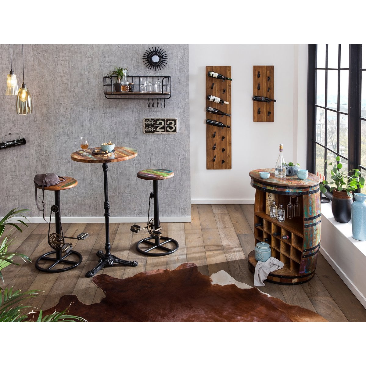 Wand-Weinregal aus Akazienholz und schwarzem Metall für 8 Flaschen, 16 × 33 × 148 cm | VIA X SELECTION