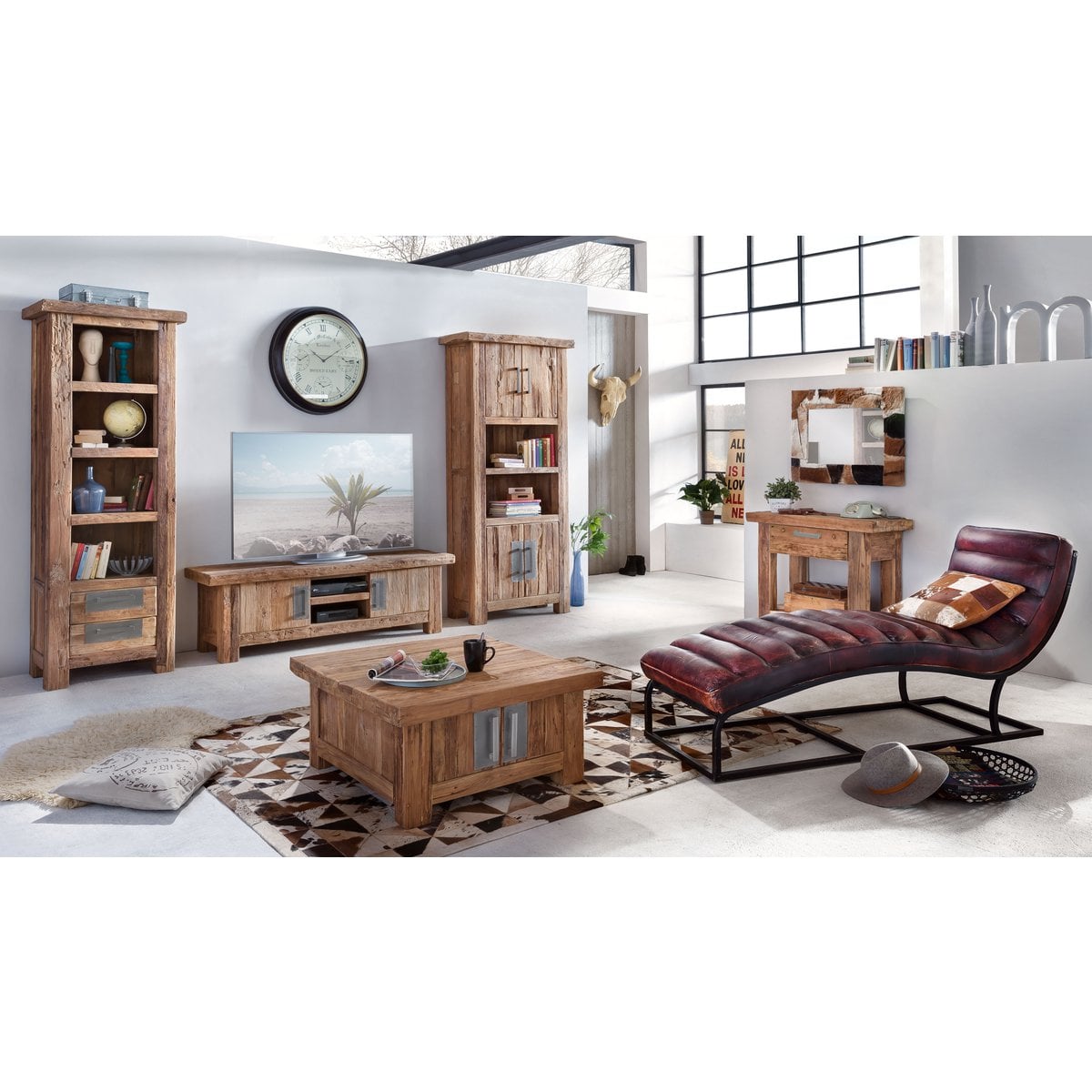 Couchtisch-Truhe aus recyceltem Teakholz und Metall, 85 × 85 × 40 cm | VIA X SELECTION