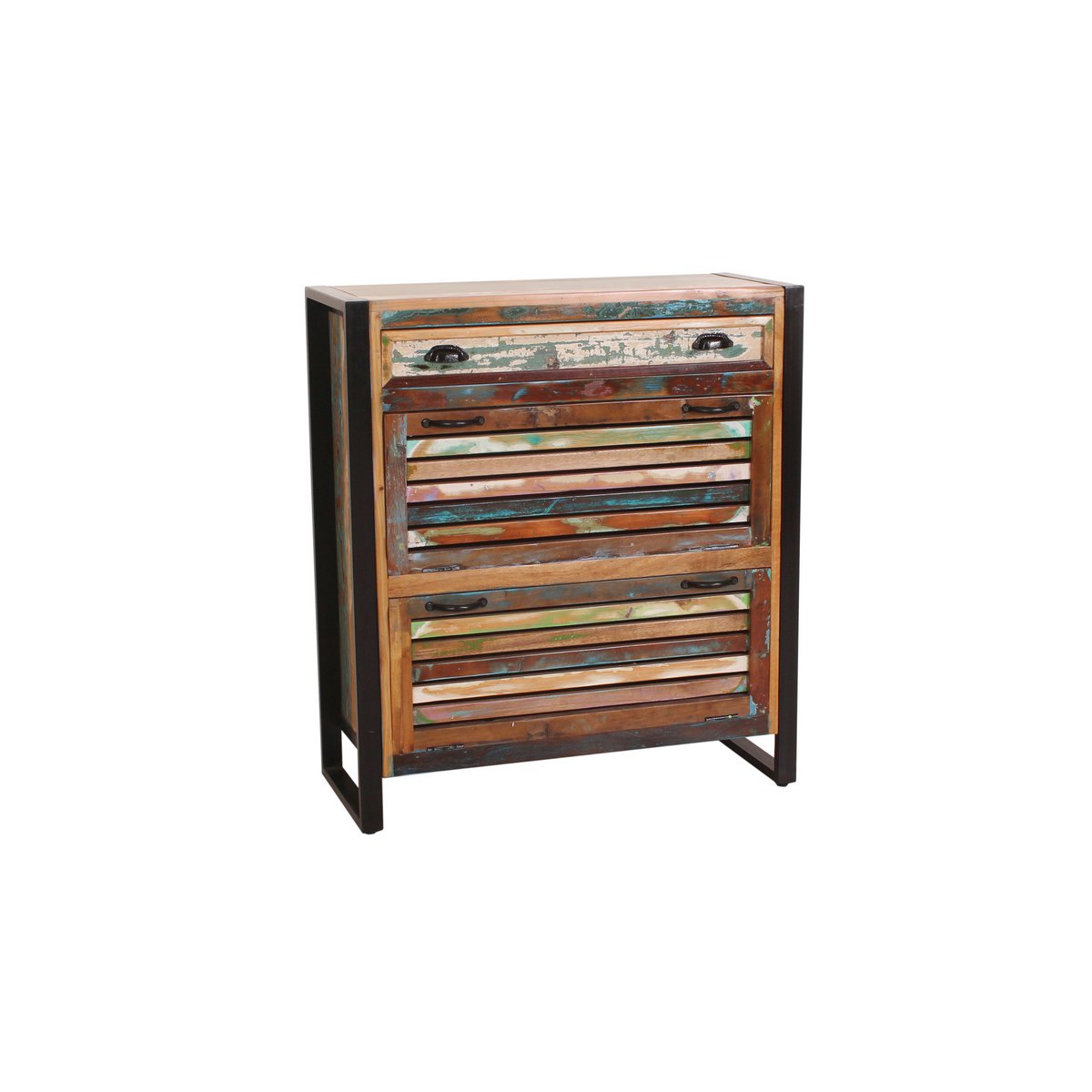 Schuhschrank aus Altholz bunt mit 2 Klappen, 35 × 85 × 96 cm | VIA X SELECTION
