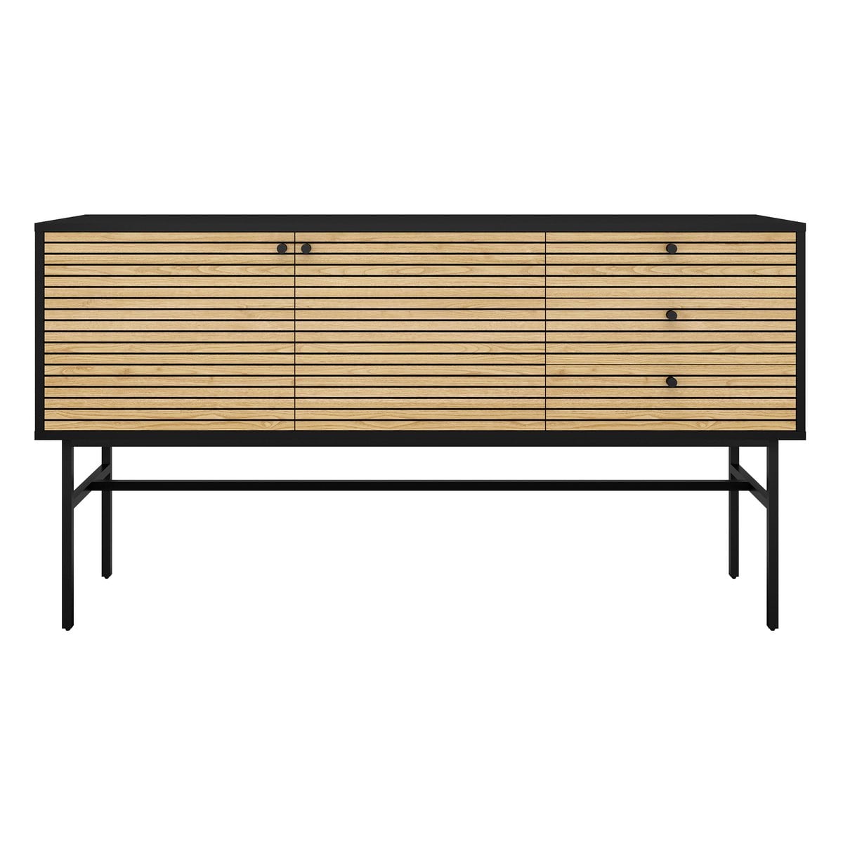 Sideboard schwarz mit Eichenfront, 40 × 160 × 85 cm | VIA X SELECTION