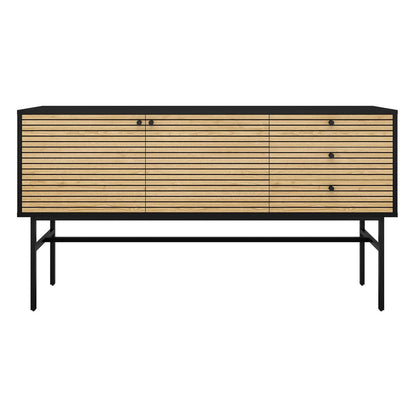 Sideboard schwarz mit Eichenfront, 40 × 160 × 85 cm | VIA X SELECTION