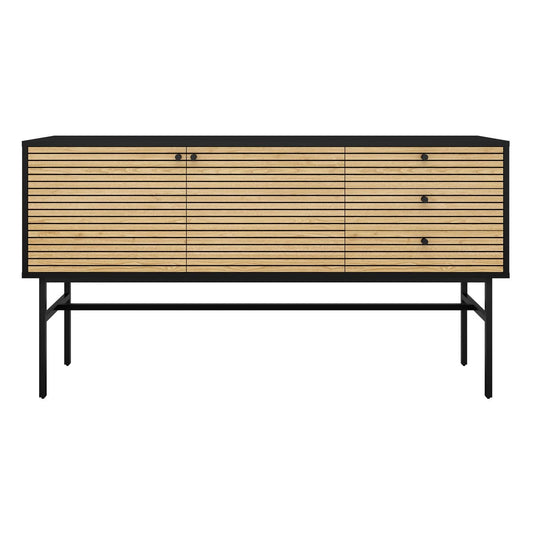 Sideboard schwarz mit Eichenfront, 40 × 160 × 85 cm | VIA X SELECTION
