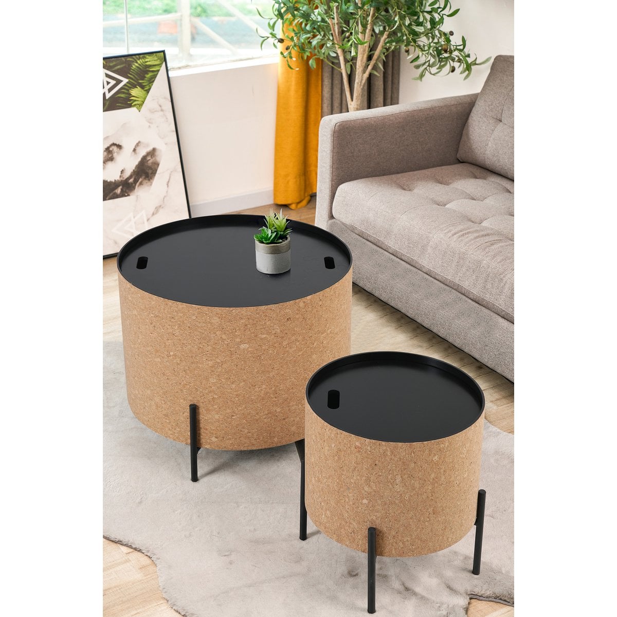 2er-Couchtisch-Set aus Kork und Metall 63 × 63 × 48,5 cm | VIA X SELECTION