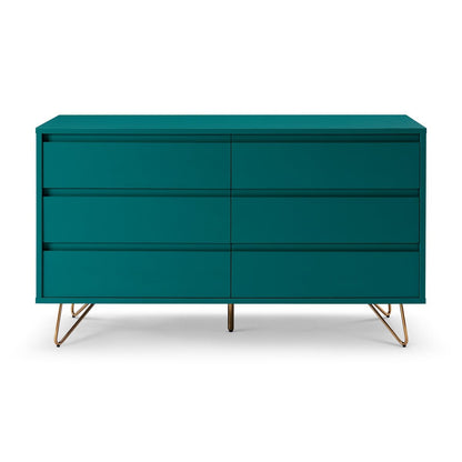 Kommode blau mit 6 Schubladen, 40 × 120 × 70 cm | VIA X SELECTION