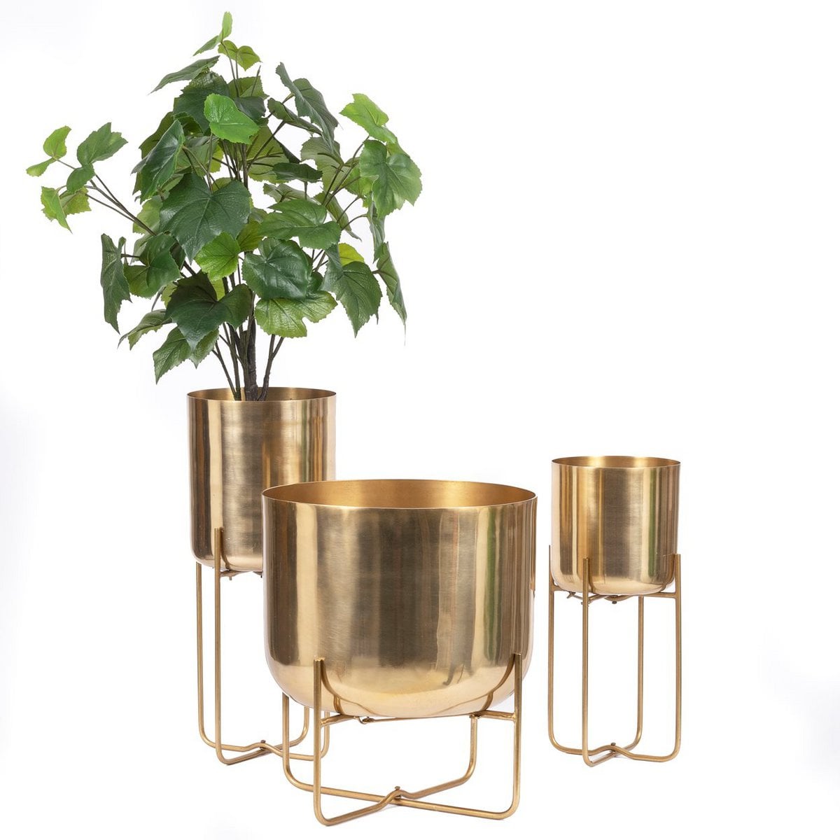 Pflanzgefäß auf Stand aus Aluminium, messingfarben, 22 ×, 22 × 51 cm | VIA X SELECTION
