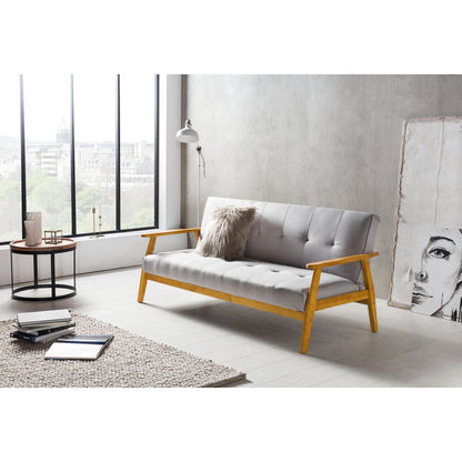 Schlafsofa in hellgrauem Webstoff mit Eichenholzgestell | VIA X SELECTION
