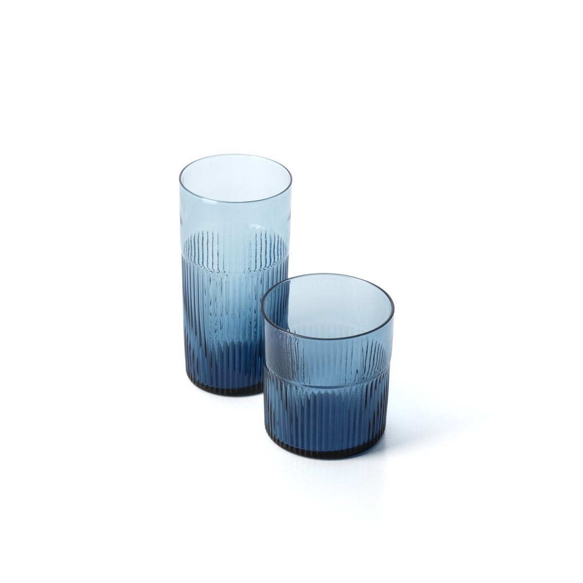 Niedriges Trinkglas aus blauem Recyclingglas 9,5 cm | VIA X SELECTION
