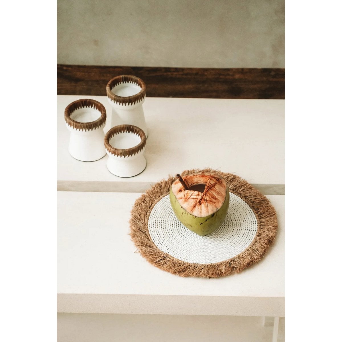 Platzset aus Seegras und Raffia in Weiß-Natur | VIA X SELECTION
