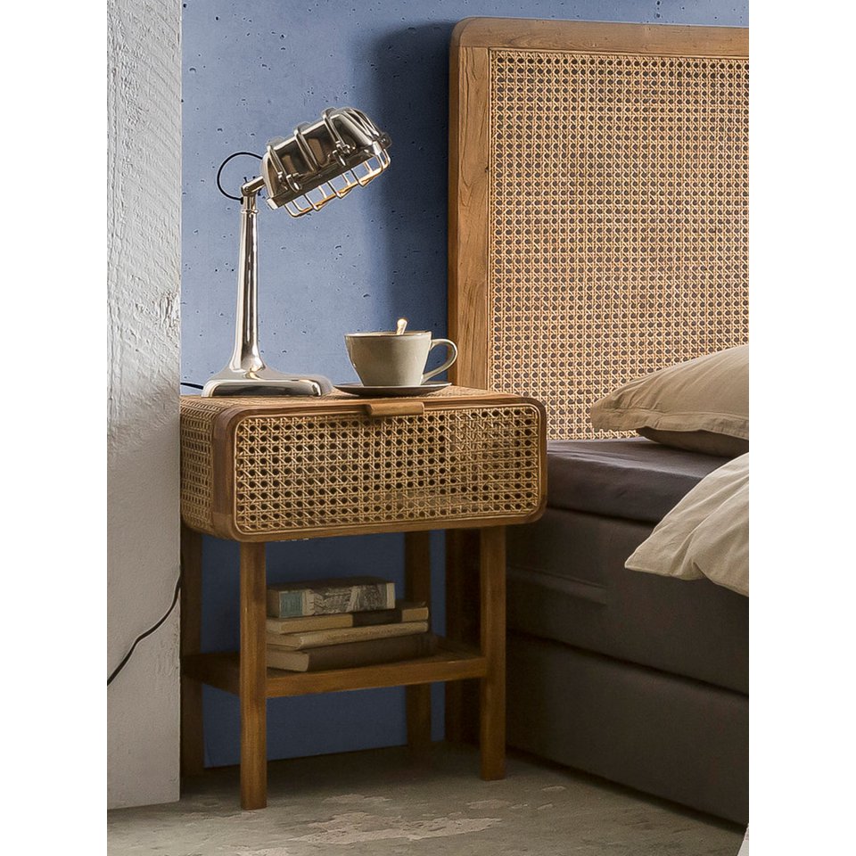 Nachttisch aus recyceltem Teak mit Wiener Geflecht, 45 × 48 × 60 cm | VIA X SELECTION