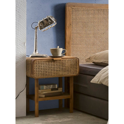 Nachttisch aus recyceltem Teak mit Wiener Geflecht, 45 × 48 × 60 cm | VIA X SELECTION