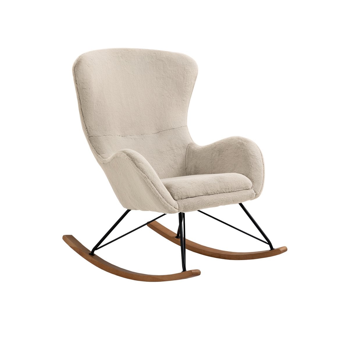 Schaukelstuhl in Lammfell-Optik beige mit Holzkufen | VIA X SELECTION