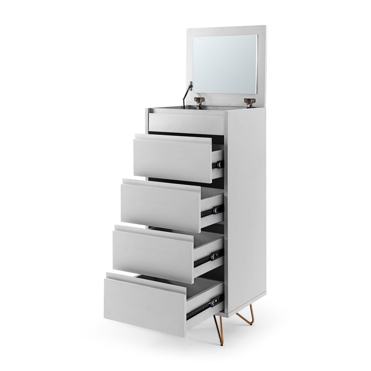 Hochkommode weiß mit Spiegelklappe, 40 × 45 × 110 cm | VIA X SELECTION