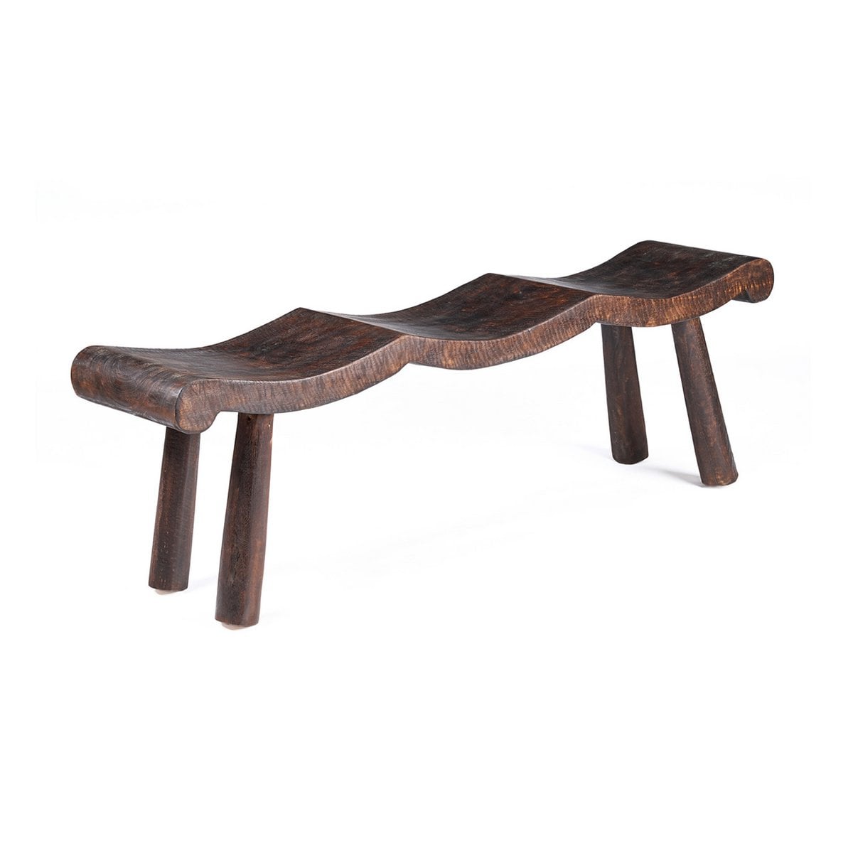 Sitzbank aus Mangoholz dunkelbraun 150 cm mit Wellenform | VIA X SELECTION