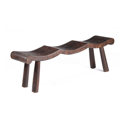 Sitzbank aus Mangoholz dunkelbraun 150 cm mit Wellenform | VIA X SELECTION