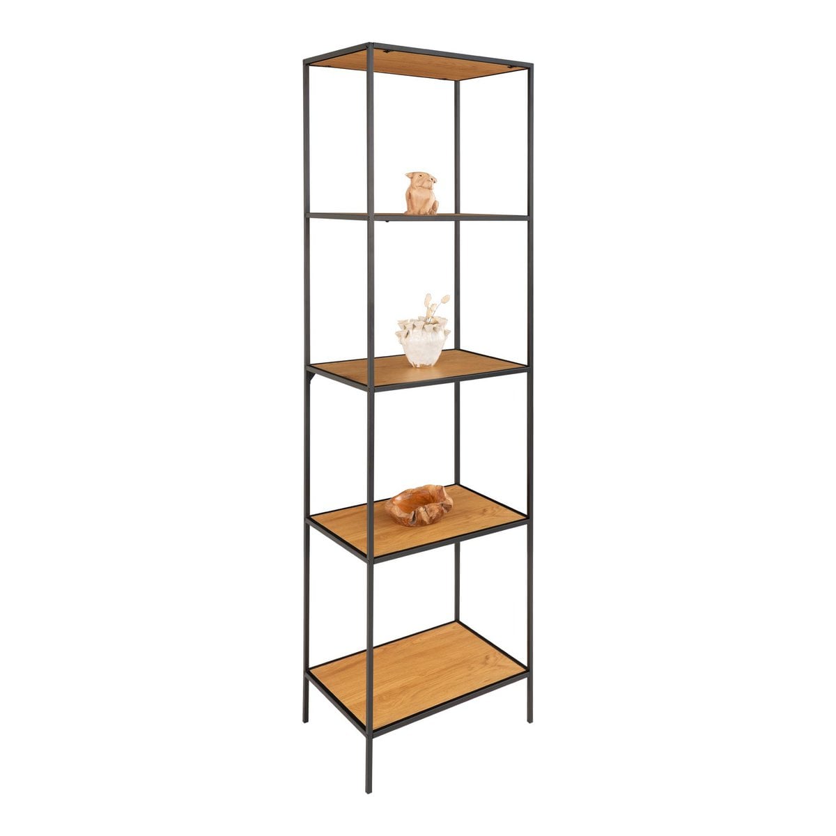 Regal mit 5 Ablagen eichenfarben-schwarz, 51 × 36 × 170 cm | VIA X SELECTION