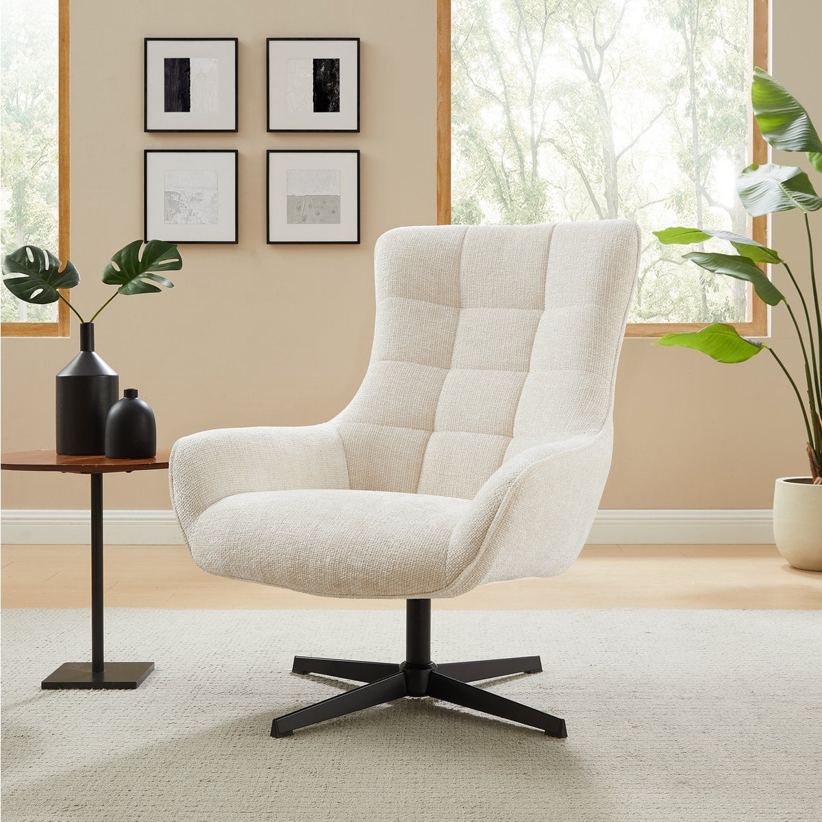Drehsessel aus Chenille in Beige | VIA X SELECTION