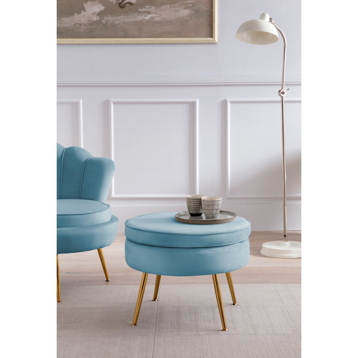 Runder Samt-Pouf in Blau | VIA X SELECTION