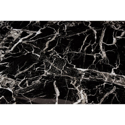 Esstisch mit Glasplatte in Marmoroptik und goldfarbenem Metallgestell, 160 × 90 cm | VIA X SELECTION