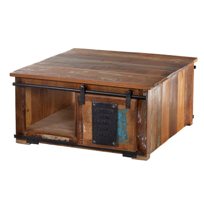 Couchtisch-Truhe aus recyceltem Holz und Metall, 80 × 80 × 40 cm | VIA X SELECTION