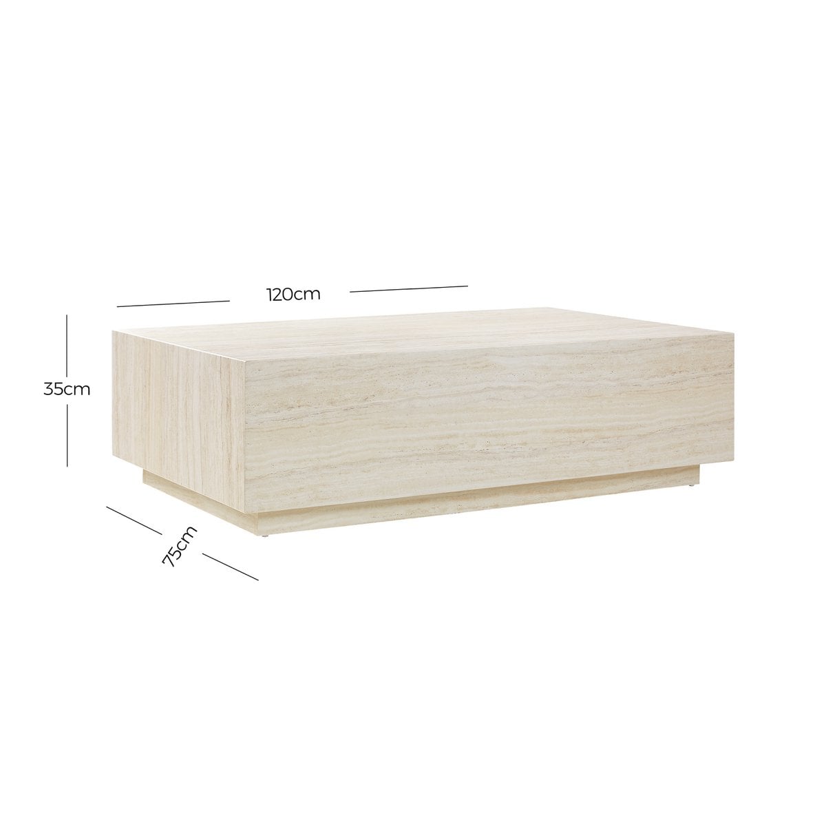 Couchtisch in Travertinoptik, 120 × 75 × 35 cm | VIA X SELECTION