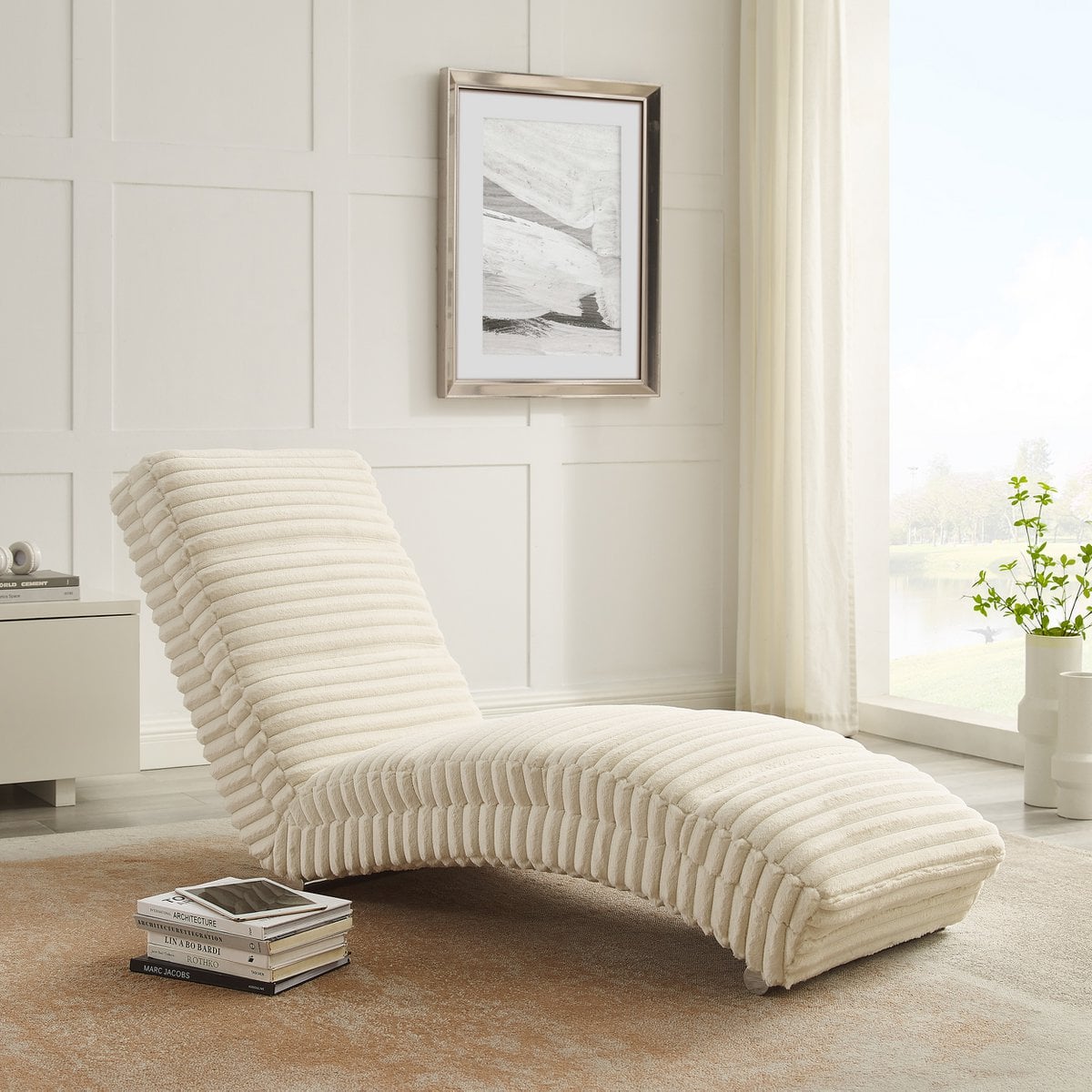 Chaiselongue aus beigem Plüsch-Cord mit Metallgestell | VIA X SELECTION