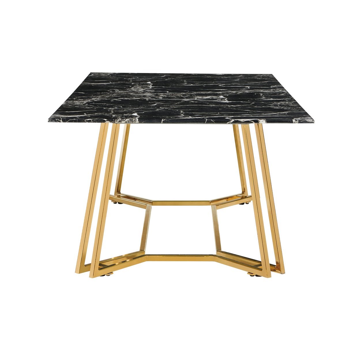 Couchtisch mit Glasplatte in Marmoroptik und goldfarbenem Gestell, 110 × 60 × 40 cm | VIA X SELECTION