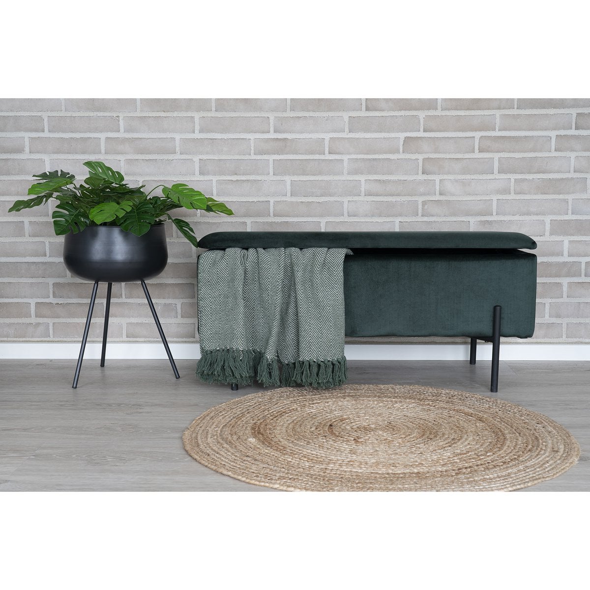 Sitzbank aus Velours grün 95 cm mit Stauraum | VIA X SELECTION