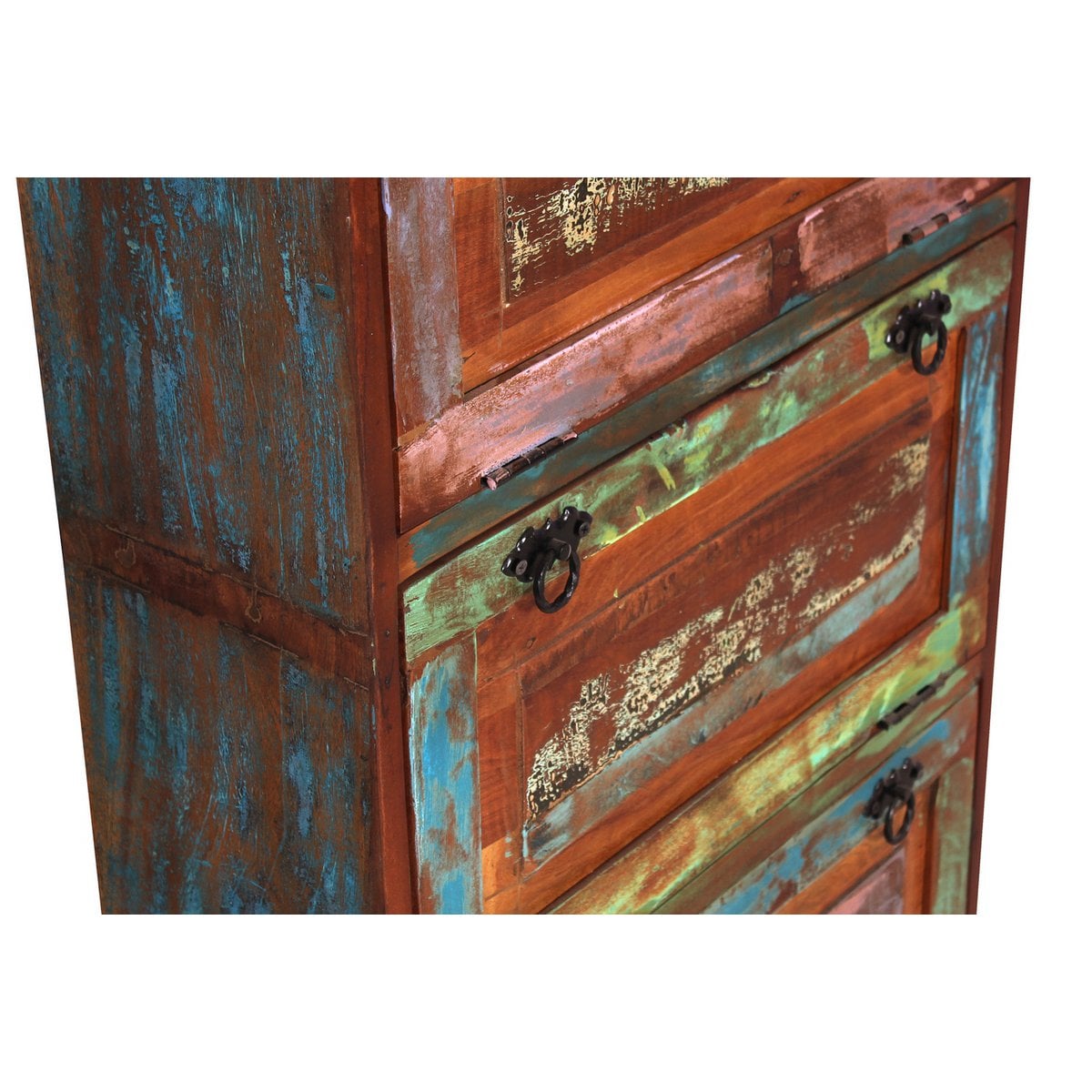 Hoher Schuhschrank aus Altholz bunt, 25 × 65 × 145 cm | VIA X SELECTION