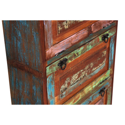 Hoher Schuhschrank aus Altholz bunt, 25 × 65 × 145 cm | VIA X SELECTION